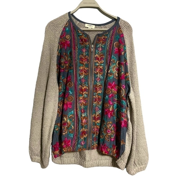 Umgee boho jacket embroidered zip up jacket knit - Picture 3 of 16